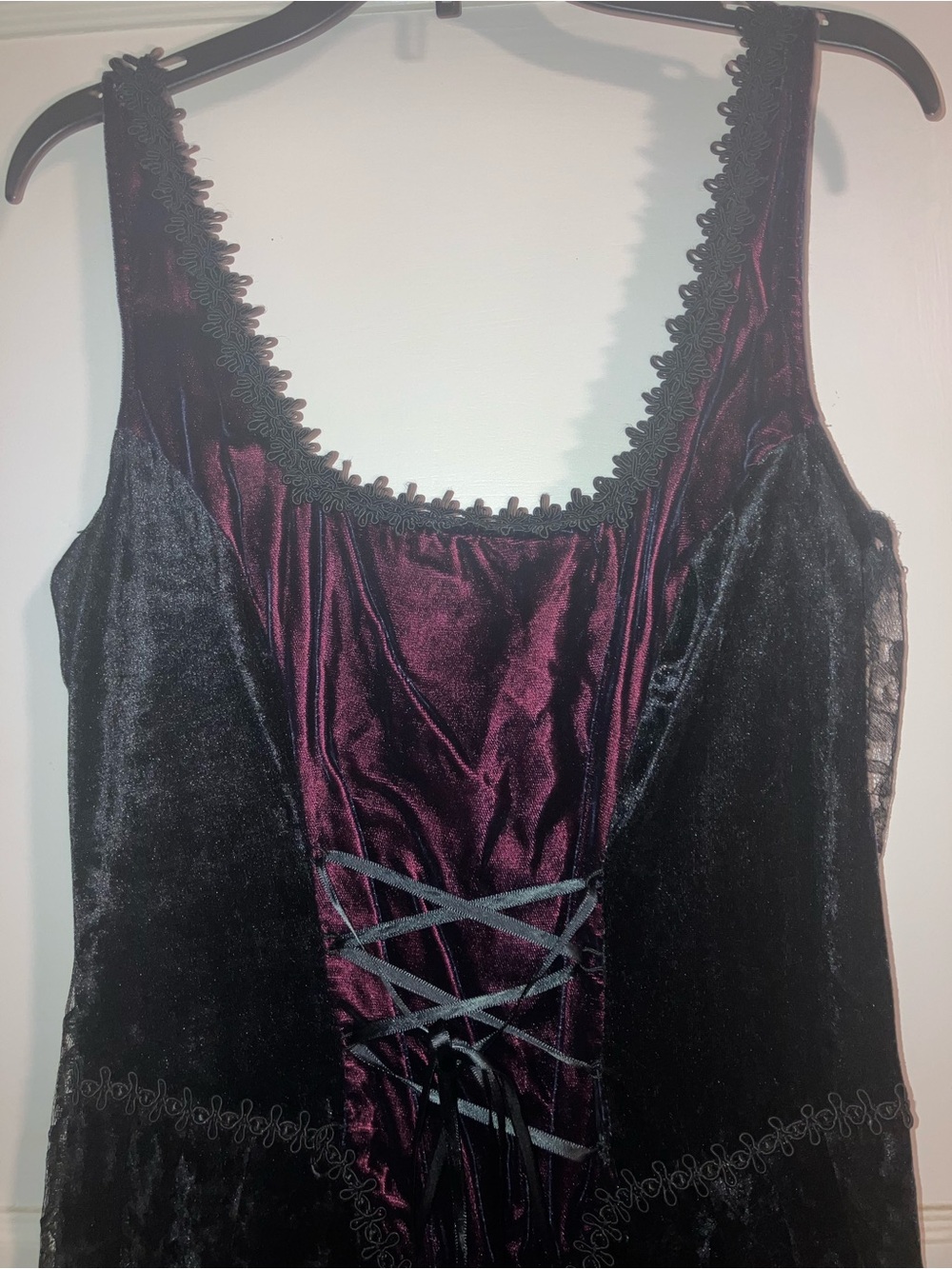 Tripp NYC Black and Wine Velvet Gothic Lace-Up Dress Vintage Goth Renaissance